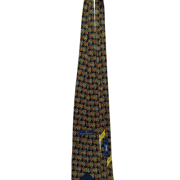 Ermenegildo Zegna Mens Multicolor Silk Tie Yellow/Blue/Black Floral Pattern