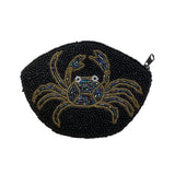 Handmade Women’s Metallic Black & Gold Beaded Crab Zipper Pouch