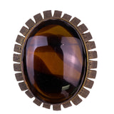 Vintage Womens Brown & Gold Tone Oval Brooch Pin Textured Metal Design