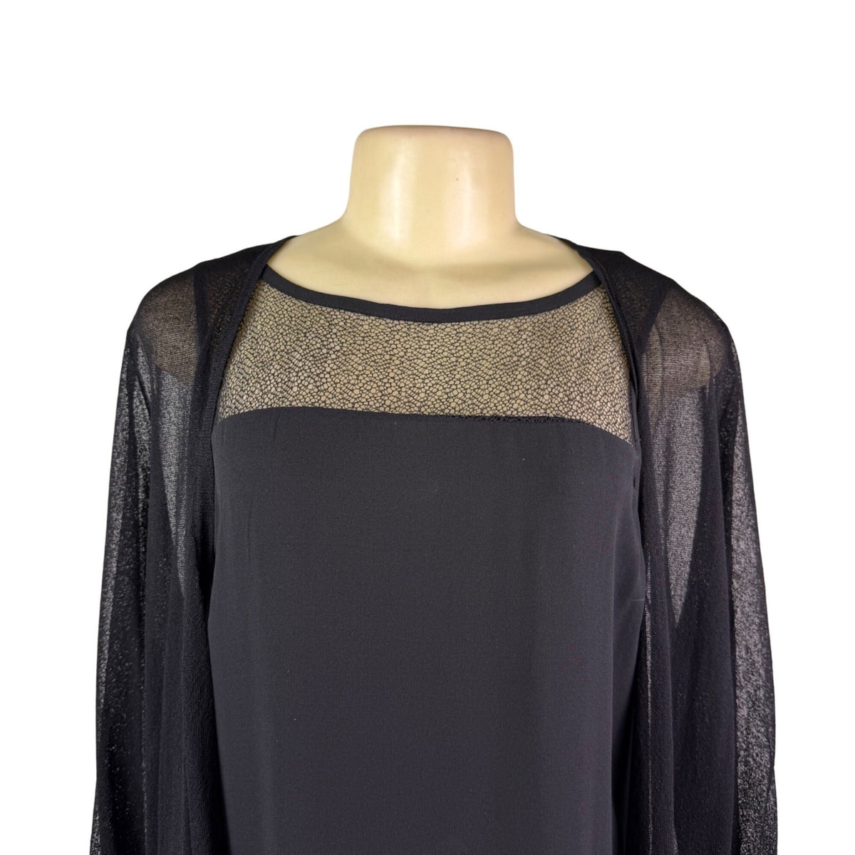 Eileen Fisher Womens Black Sheer Open Cardigan & Silk Dress Set Sz M