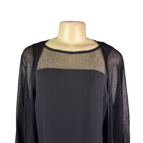 Eileen Fisher Womens Black Sheer Open Cardigan & Silk Dress Set Sz M