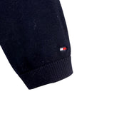 Tommy Hilfiger Womens Navy Cotton Sweater V-Neck Argyle Studded Design Sz XS