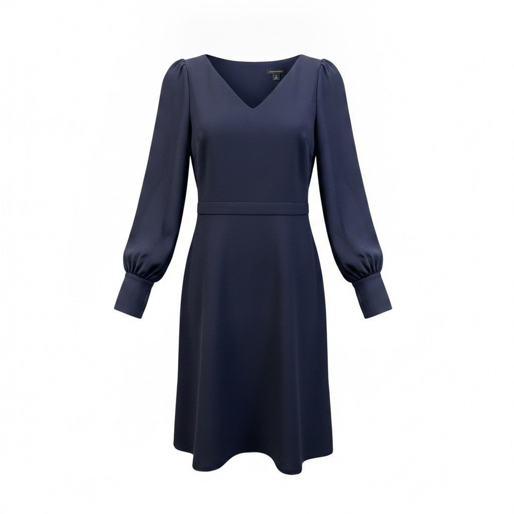 Ann Taylor Womens Navy Long Sleeve Midi Dress Zipper Waist Accents Size 6