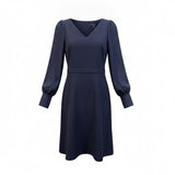 Ann Taylor Womens Navy Long Sleeve Midi Dress Zipper Waist Accents Size 6