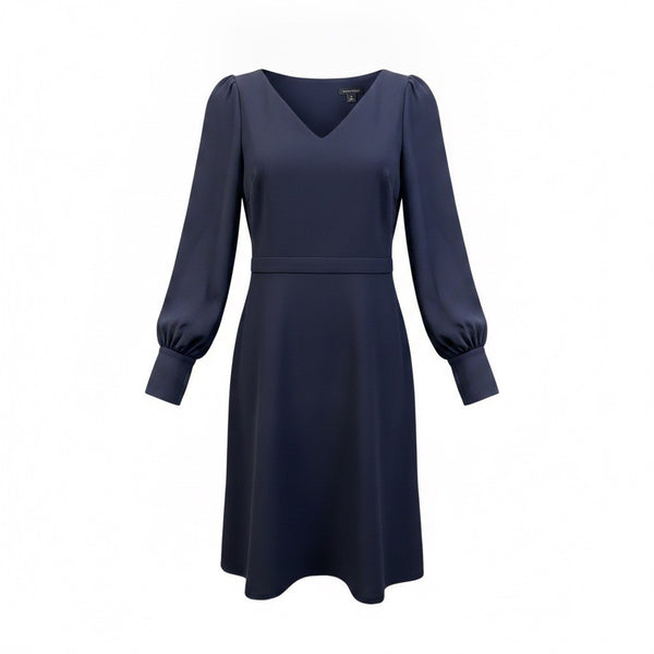 Ann Taylor Womens Navy Long Sleeve Midi Dress Zipper Waist Accents Size 6