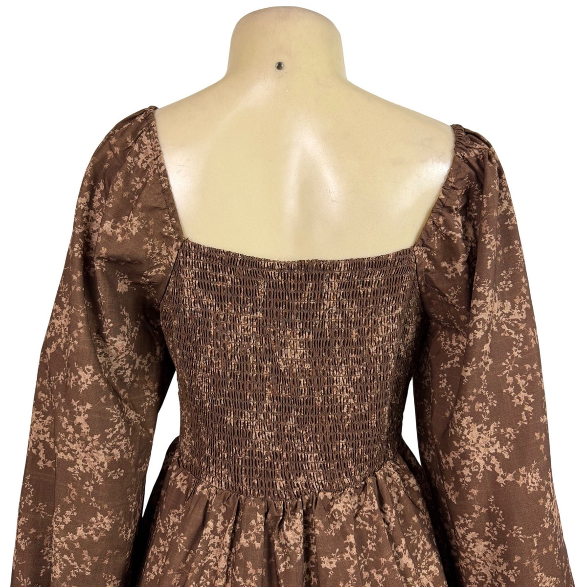 Altard State Womens Brown Cotton Floral Print Long Sleeve Tiered Mini Dress Sz M