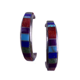 Sterling Women Multicolor Inlay Hoop Earrings Silver Red/Blue/Green/Stone