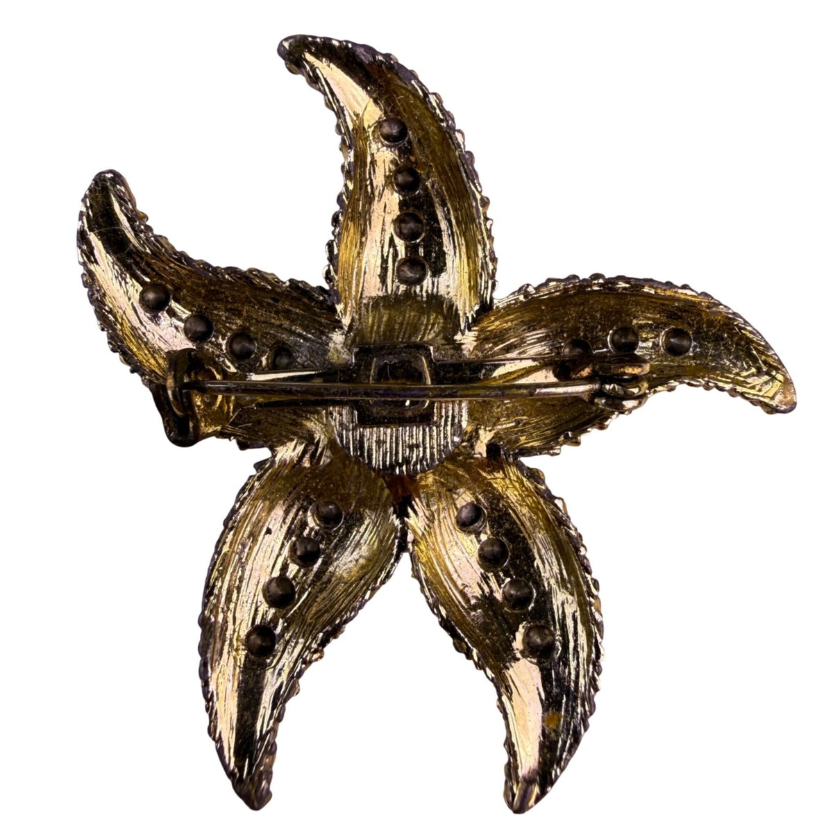 Vintage Gold Tone Women’s Rhinestone Starfish Brooch With Faux Pearl Accent