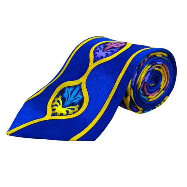 Rush Limbaugh No Bounderies Blue & Yellow Silk Geometric Pattern Necktie