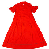 Chicos Womens Red Linen Maxi Dress Tiered Design Flutter Sleeves Size 2 (L - 12)