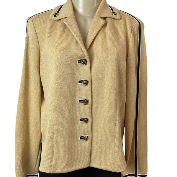 St. John Collection Knitted Beige Button-Up Womens Blazer Jacket Beige Sz 8