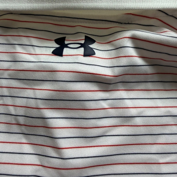 Under Armour Mens White Striped Polo Shirt UPF 50 Short Sleeve Golf Sz M