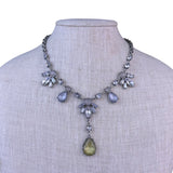 Loft Womens Silver Tone Pendant Necklace Adjustable Green & Crystal Beads