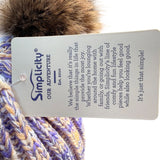 Simplicity Womens Lavender/Beige Knit Hat With Faux Fur Pom-Poms Warm Winter