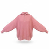 Aerie Womens Pink Ribbed Relaxed Fit & Half-Zip Knit Sweater Size SP
