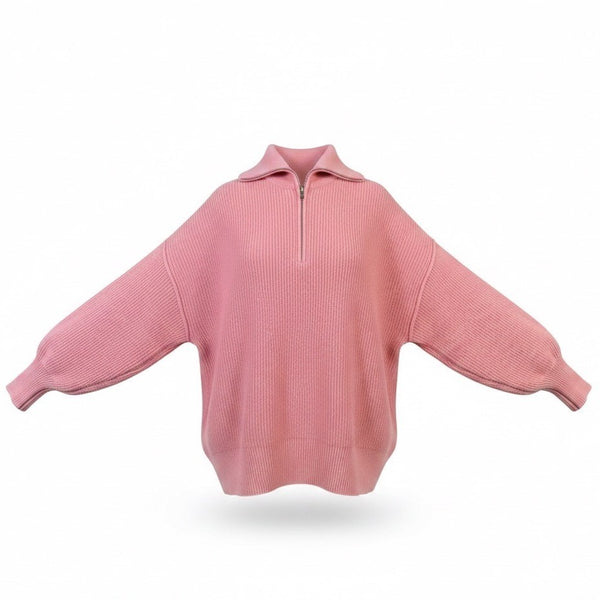 Aerie Womens Pink Ribbed Relaxed Fit & Half-Zip Knit Sweater Size SP