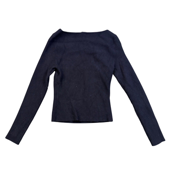 Abercrombie & Fitch Womens Black Long Sleeve Ribbed Top Stretchy Slim Fit Sz S