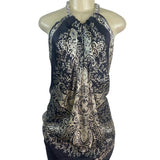 Forever Halter Neck Black & Gold Blouse With Chain Detail Paisley Size M - New