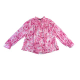 Zara Womens Pink Floral Sheer Blouse Long Sleeve Button Front Ruffled Collar Siz