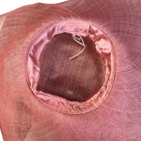 Pink Womens Organza Wide Brim Flower Fascinator Hat Lightweight Elegant Sun Hat