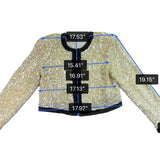 I. Magnin Womens Ivory & Black Silk Beaded Sequin Jacket 100% Silk Lining Size M