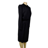 Valentino Womens Black Silk Long Sleeve Button-Down Belted Midi Dress Size 10