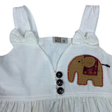 Walk Walk White Sleeveless Dress With Elephant Appliqué & Button Details Sz 3