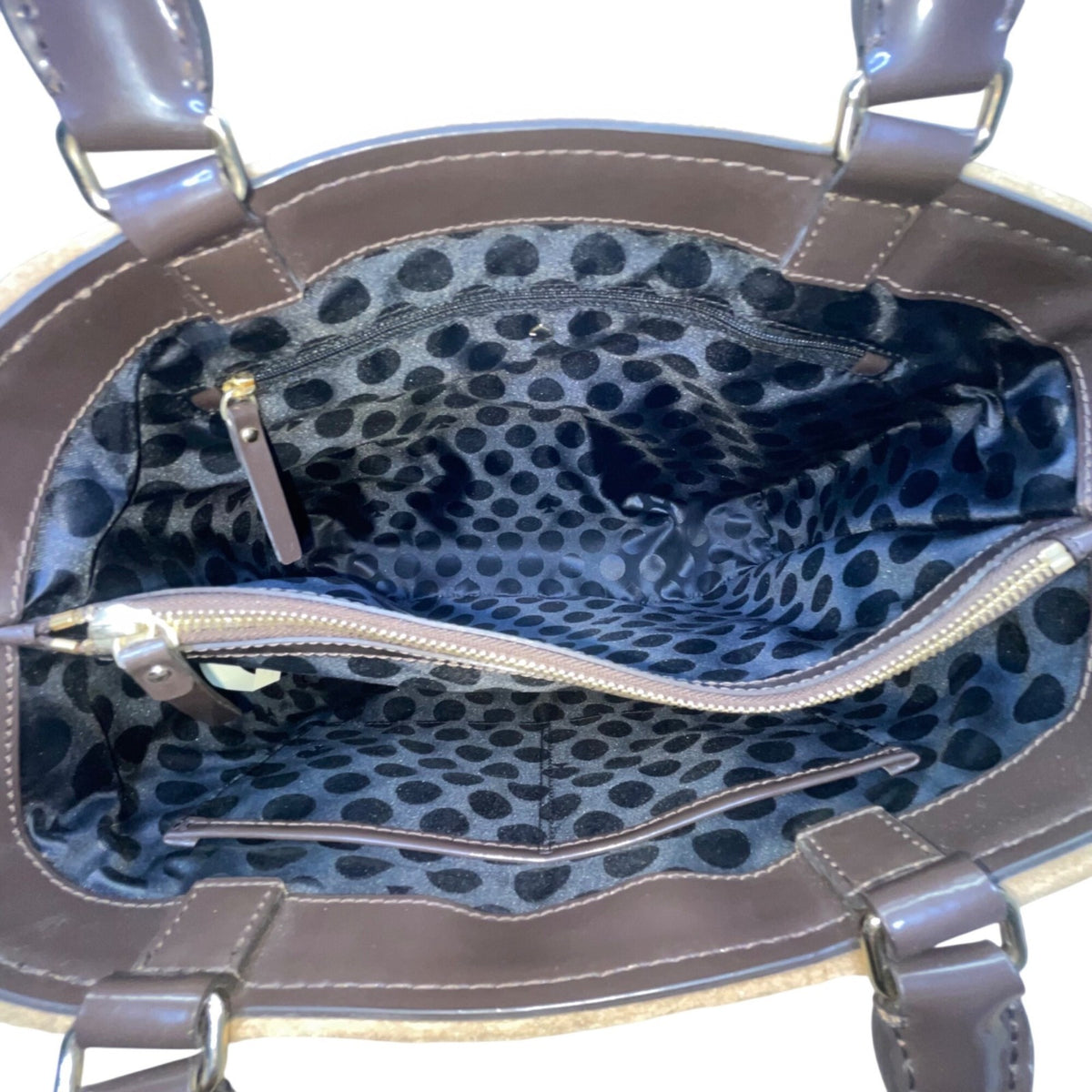 Kate Spade Women’s Brown Black Fabric & Patent Leather Stud Accents Tote Bag