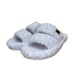 EverFoams Women’s White Fuzzy Cozy Dual Straps Slide Sandals Size 5-6