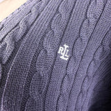 Lauren Ralph Lauren Womens Black Cotton Cable Knit V-Neck Sweater Sz XL