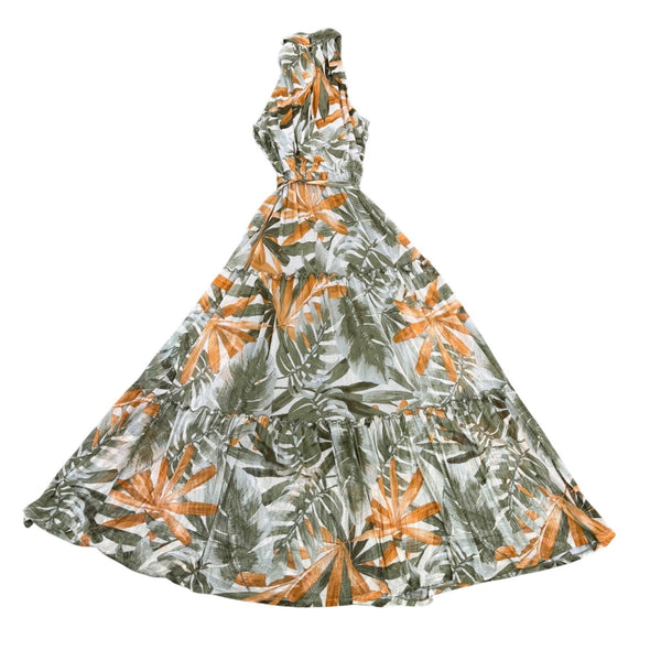 Kate & Lily Womens Green Orange Halter/Maxi Dress Tropical Print Size 12