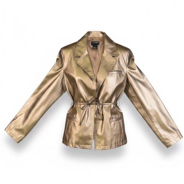 Outeredge Womens Gold Metallic Belted Blazer  Stylish Jacket  Size M