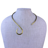 Hammered Metal Unisex Gold Tone Choker Necklace Modernist Hook Closure Handmade