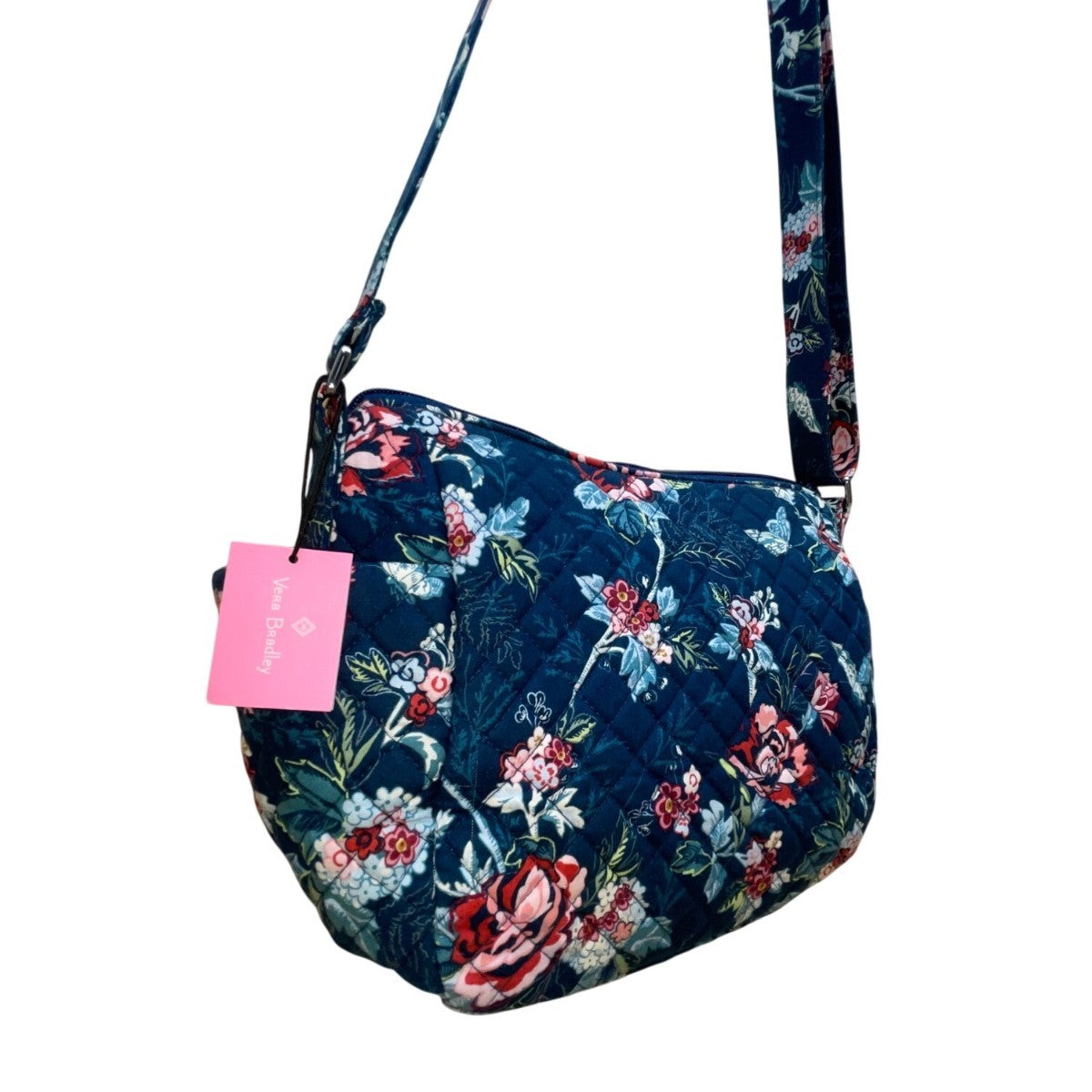 Vera Bradley Womens Navy Quilted Floral Adjustable Strap On-The-Go Crossbody Bag