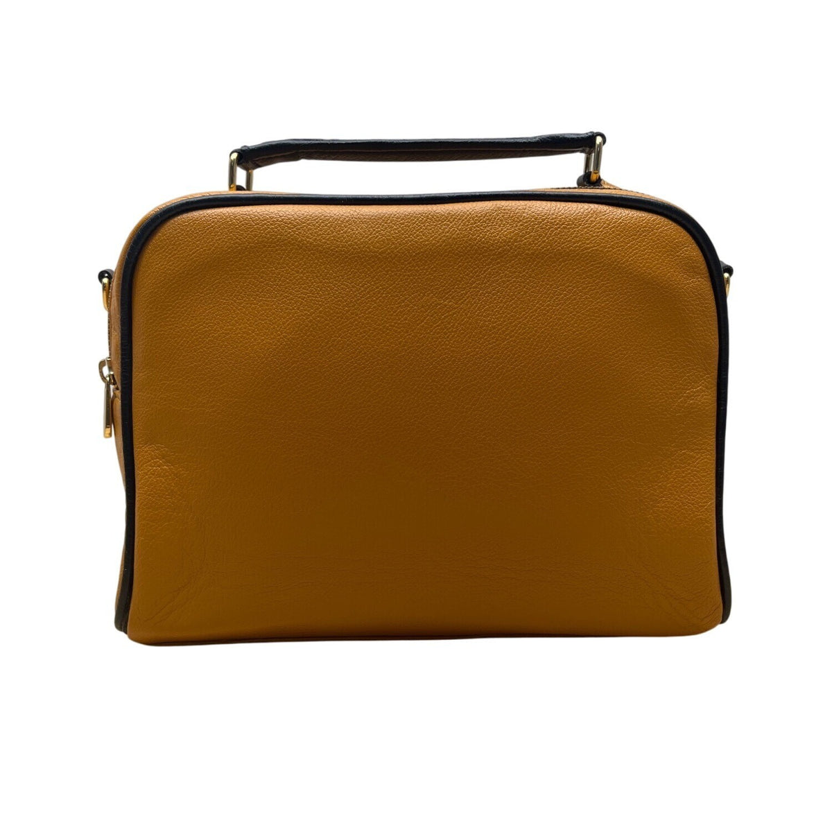 Absolutti Camel Brown & Black Faux Leather & Gold Zipper Crossbody Camera Bag