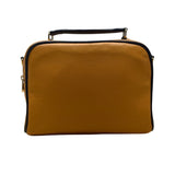 Absolutti Camel Brown & Black Faux Leather & Gold Zipper Crossbody Camera Bag