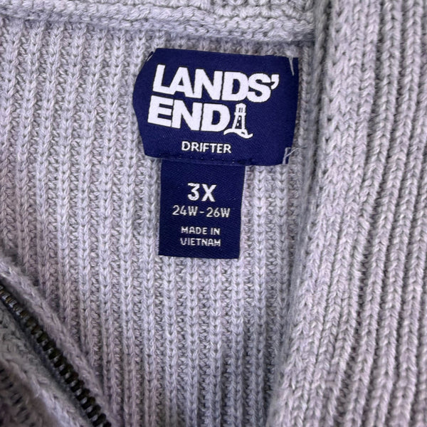Lands End Womens Gray Half-Zip Sweater Ribbed Knit Casual Warm Size 3X