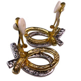 Vintage  Womens Gold Tone Rhinestone Ribbon Clip-On Earrings Elegant Style
