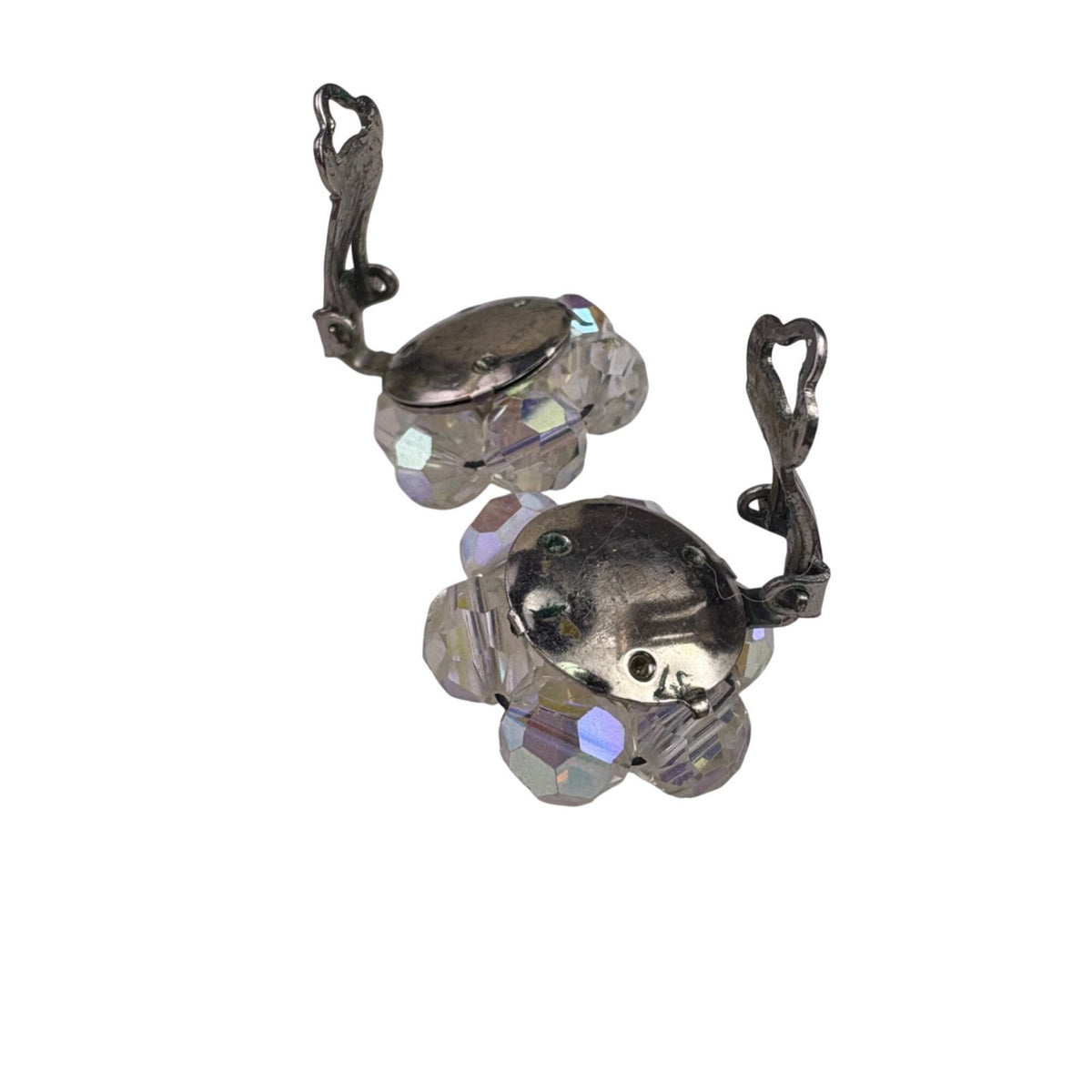 Aurora Borealis Womens Crystal Necklace & Clip-On Earrings Vintage Set Silver To