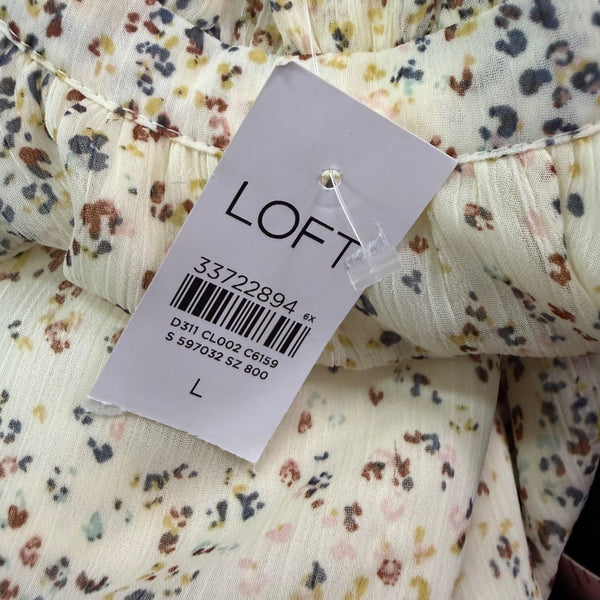Loft Women’s Ivory Multicolor Polyester Ruffle Sleeveless Blouse Size L - New
