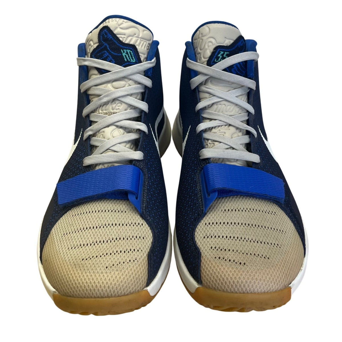 Nike Men’s Navy Blue Tan White Mesh High Top KD Basketball Shoes Sneakers Sz 14