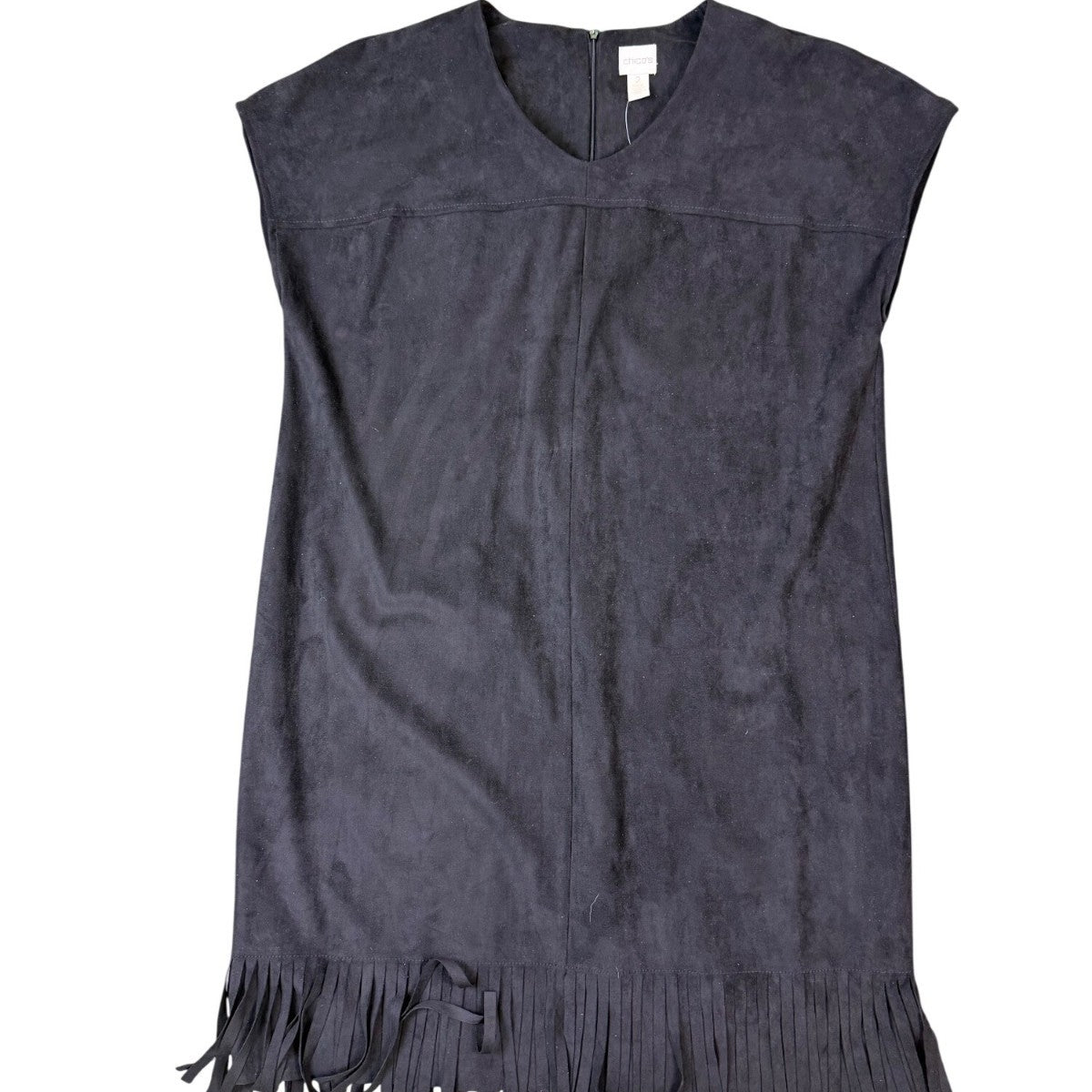 Chicos Womens Black Tassel-Trim Sleeveless Shift Dress Size 2