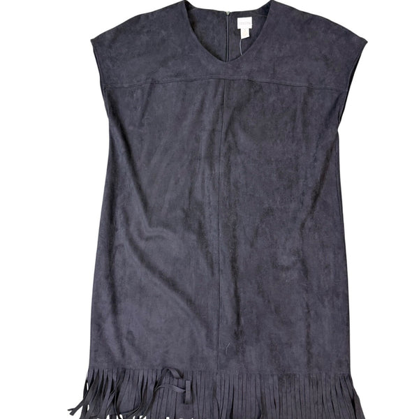 Chicos Womens Black Tassel-Trim Sleeveless Shift Dress Size 2