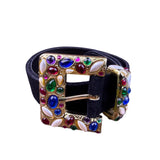 Express Womens Black Leather Belt Gold Jeweled Buckle Sz M