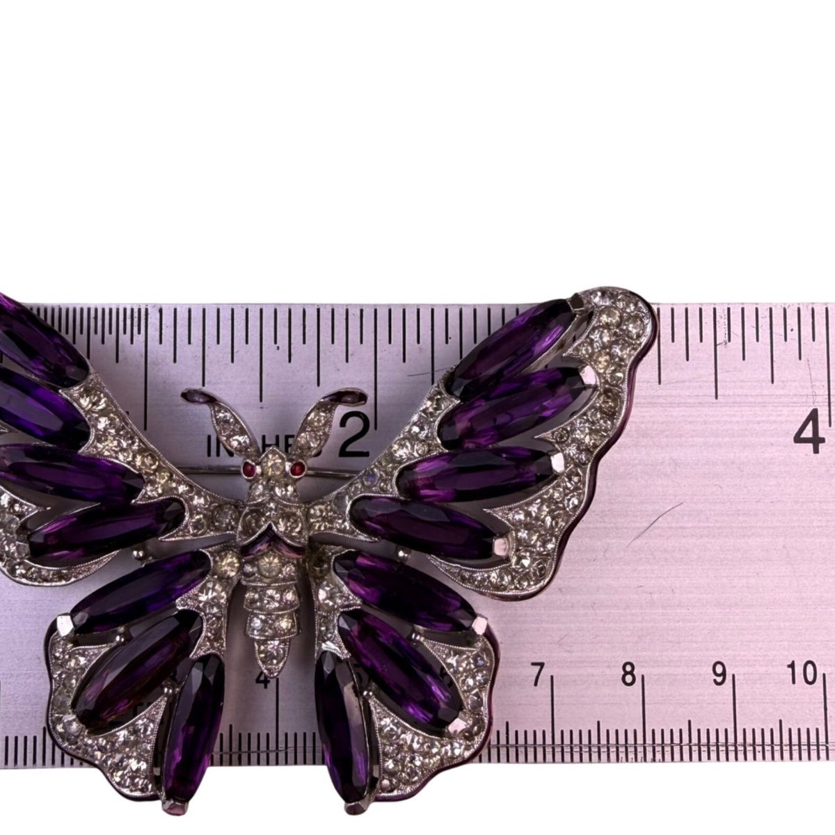 Vintage Trifari Womens Purple & Silver Tone Butterfly Brooch Rhinestones