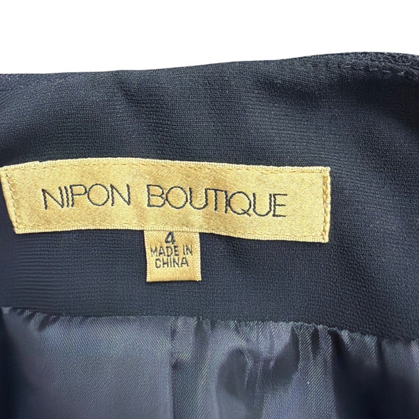 Nipon Boutique Womens Black Embellished Collar Open-Front Jacket Size 4