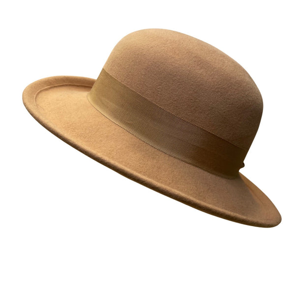 Street Smart Womens Tan Wool Felt Wide Brim Hat USA-Made Retro Style