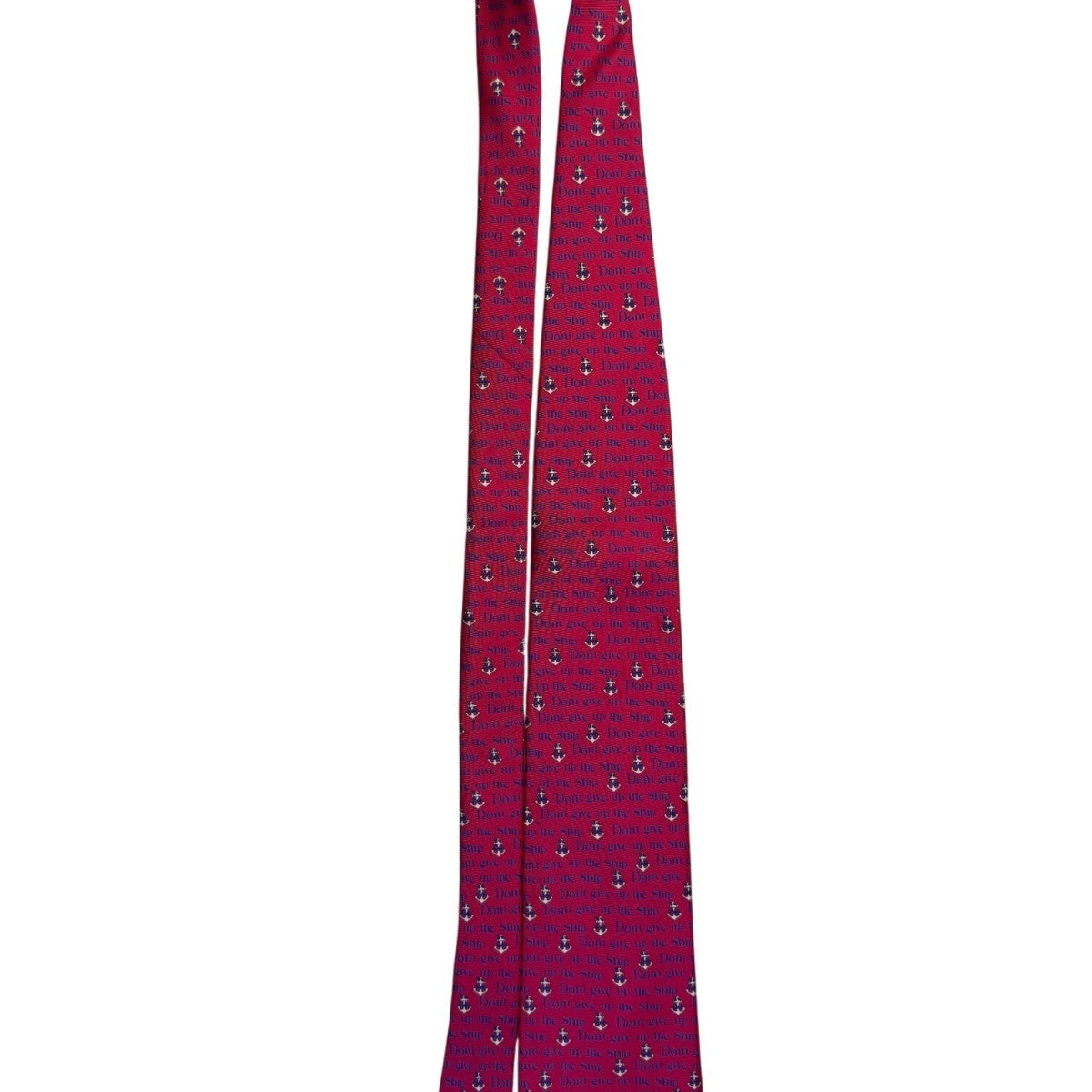 Alynn Mens Red Silk Necktie Nautical "Dont Give Up The Ship" Anchor Pattern USA