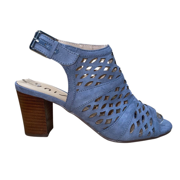 Unisa Women’s Blue Textile Cutout Back Buckle Heeled Perle Sandals Size 7.5M