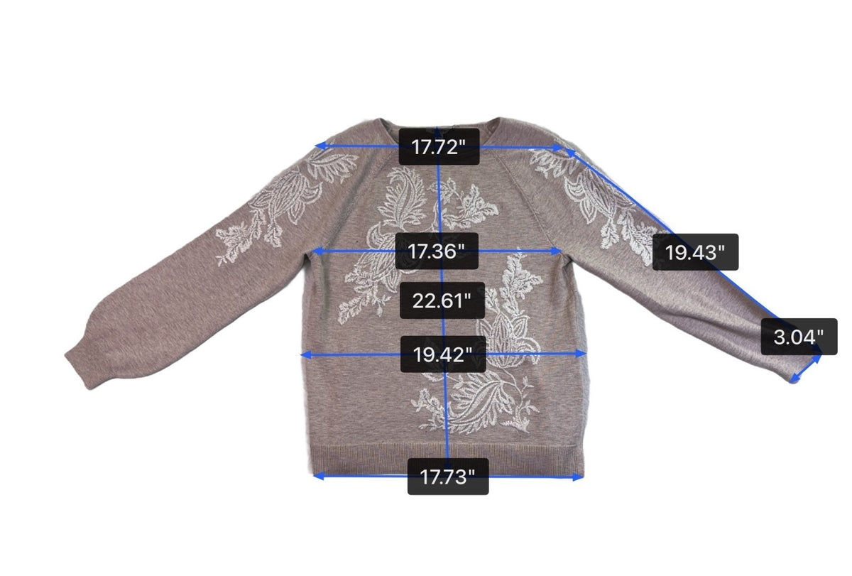 Chicos Womens Beige Embroidered Floral Design Knit Sweater Size M